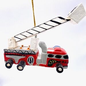 Hand Carved and Hand Painted N.Y.F.D. Fire Engine Ornament